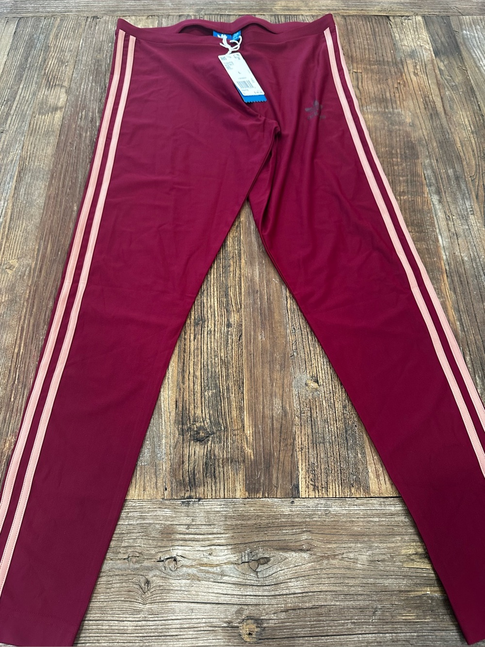 adidas Maroon burgundy Leggings with Light Pink Side Stripes